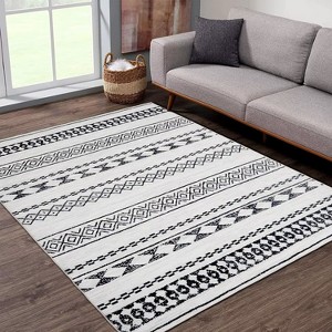 Washable Boho Geometric Rug Non Slip Low Pile Rug Soft Throw Floor Cover Foldable Indoor Carpet for Living Room Bedroom Playroom Nursery - 1 of 4