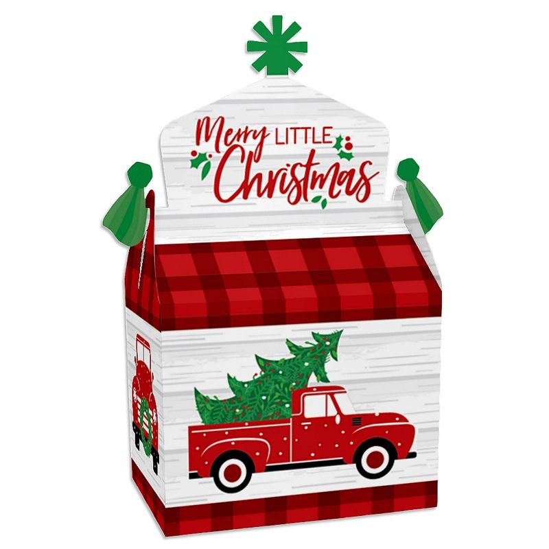 Big Dot of Happiness Merry Little Christmas Tree - Treat Box Party Favors - Red Truck Christmas Party Goodie Gable Boxes - Set of 12, 1 of 9