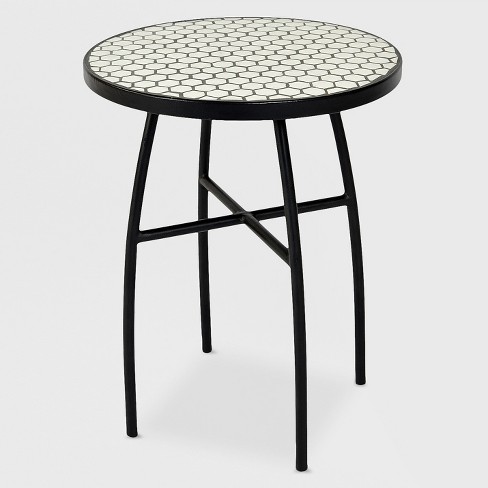 Mosaic Honeycomb Indoor Outdoor Accent Table Black Off White