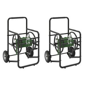 Suncast Professional Portable 200 Foot Powder-Coated Steel Hose Reel Cart with Wheels for Landscaping, Yard, Garden, & Utility Use, Black (2 Pack) - 1 of 4