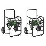 Suncast Professional Portable 200 Foot Powder-Coated Steel Hose Reel Cart with Wheels for Landscaping, Yard, Garden, & Utility Use, Black (2 Pack)