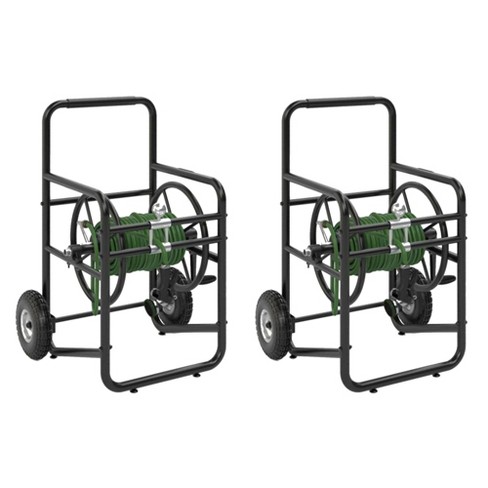 Suncast Professional Portable 200 Foot Powder-Coated Steel Hose Reel Cart  with Wheels for Landscaping, Yard, Garden, & Utility Use, Black (2 Pack)