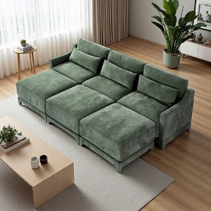 105.9" Chenille Ergonomic Sectional Sofa Bed with Lumbar Pillows & 3 Ottomans - 1 of 4