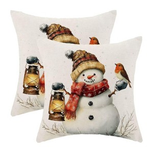 Snowman Pillow Covers 18x18 Inch Set of 2, Christmas Winter Throw Pillows - 1 of 4