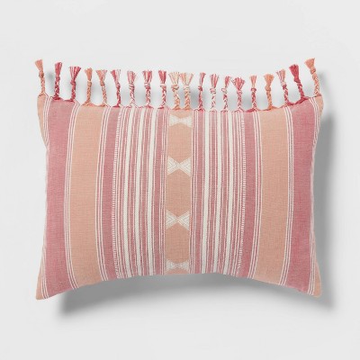 Oblong Woven Stripe Decorative Throw Pillow Vibrant Pink/Salmon Pink - Threshold™