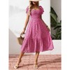Coolmee Womens Summer Casual Floral Maxi Dress Square Neck Ruffle Short Sleeve Smocked High Waist A Line Wedding Guest Dresses - 3 of 4