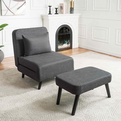 Dolonm  Linen 3-in-1 Foldable Chaise Lounge-Adjustable Backrest & Ottoman, Convertible Sofa Bed for Small Spaces