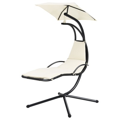 Tangkula Outdoor Hanging Chaise Lounge Chair Floating Chaise Swing Lounger w/Canopy & Cushion