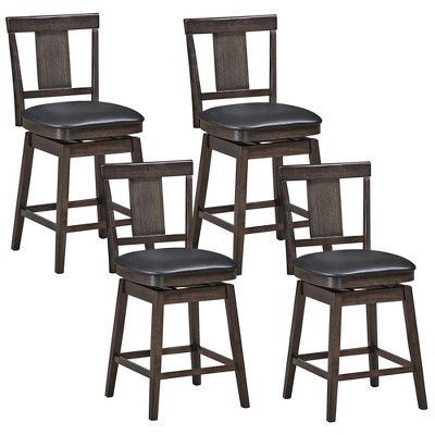 Costway Set Of 4 Swivel Bar Stool 24'' Counter Height Leather Padded ...