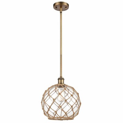 Farmhouse Rope - 1 Light Stem Hung Mini Pendant In Industrial Style-13 Inches Tall and 10 Inches Wide