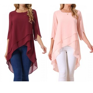 INSPIRE CHIC Women's High Low Hem Scoop Neck Asymmetrical 3/4 Sleeve Summer Top 2 Packs - 1 of 4