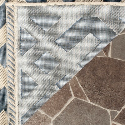 Blue and Bone Geometric Indoor/Outdoor Area Rug