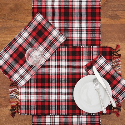 Fireside Plaid Red and Black Cotton Thanksgiving Napkin Set of 6