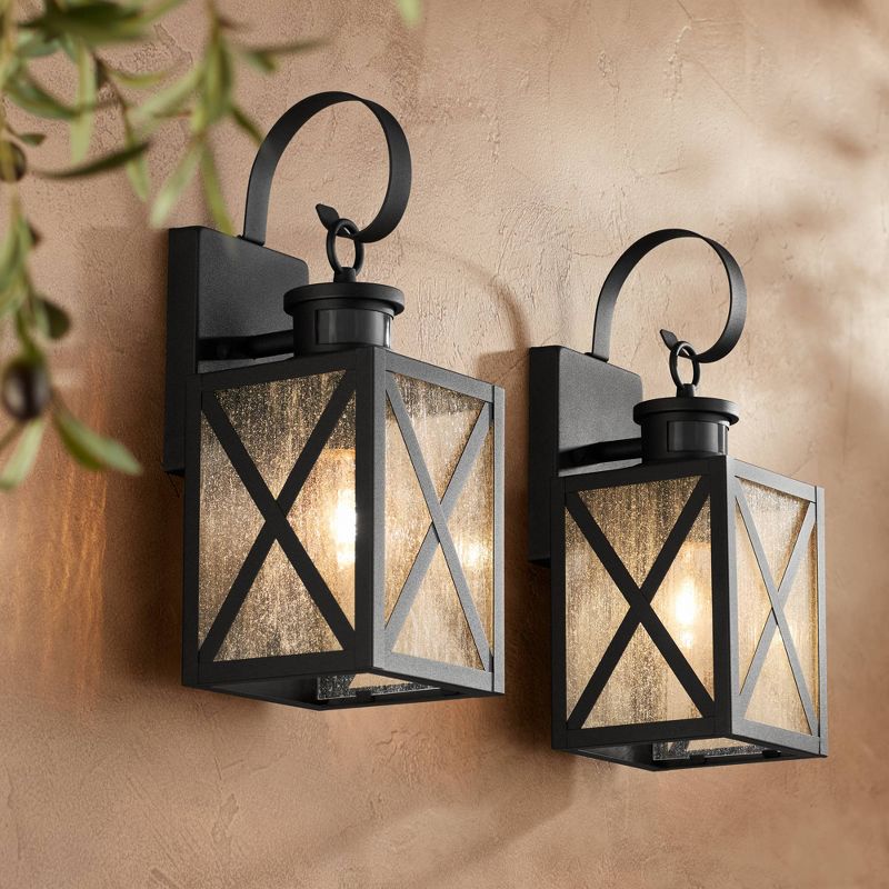 John Timberland Vintage Outdoor Wall Light Fixtures Set of 2 Textured Black 14 1/2" Dusk to Dawn Motion Sensor for Exterior House, 2 of 9