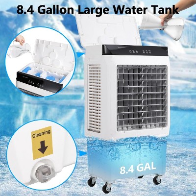 Evaporative Air Cooler, 1800CFM Portable Swamp Cooler with Remote Control, 3 Speeds, 12H Timer & 8.4 Gallon Water Tank, 3-IN-1 Cooling Fan