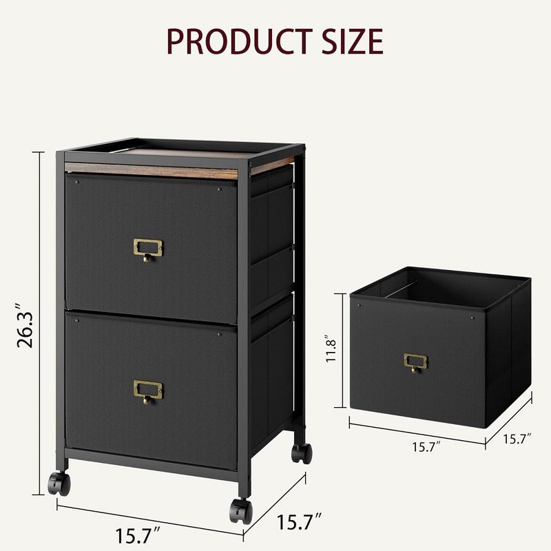 File Cabinet, Filing Cabinet with 2 Drawer, Mobile File Cabinet Fits Letter Size or A4, Fabric Vertical File Cabinet on Wheels, 2 of 9
