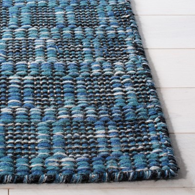 Blue Geometric Handwoven Wool Kilim Area Rug, 3' x 5'