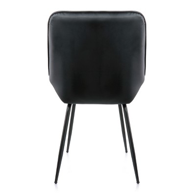 Black Faux Leather Tufted Arm Chair with Metal Legs, Set of 2