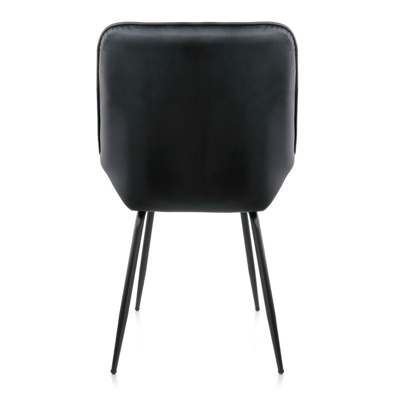 Elama 2 Piece Faux Leather Tufted Chair in Black with Black Metal Legs, 2 of 10