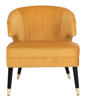 Stazia Marigold Velvet Wingback Armless Accent Chair with Gold Caps