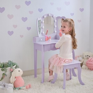 Teamson Kids Heart Glow Wooden Vanity Set with LED Lights Mirror & Stool - 1 of 4