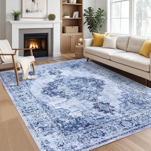 Boho Vintage Living Room Area Rug, Lightweight Non-Shedding Carpet Non Slip Thin Printed Super Soft Floor Carpet Throw Rugs for Bedroom Dining Room - 1 of 4