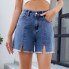 Denim Shorts for Women Highwaist Slit Shorts Womens Summer Straight Leg Slit Frayed Shorts with Fringe Boxy Denim Shorts with Pocket - 3 of 4