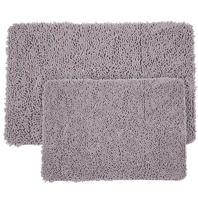 Gray 4-Piece Chenille Shag Bath Mat Set with Memory Foam Core