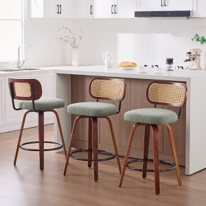 KTMBDW Swivel Bar Stools, 26" Upholstered Counter Height Bar Stools with Back and Walnut Wood Legs, Barstools for Kitchen Counter - 1 of 4