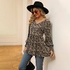 Women's Tops Fall Puff Long Sleeve Blouses Casual V-Neck Loose T-Shirts - 2 of 4