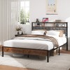 Gulches Queen Size Bed Frame With Headboard Brown Wooden Platform Upholstered Soft Side Vintage Shelf Large Under Bed Storage Noise Free No Box Spring - 3 of 4