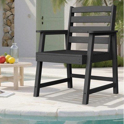 PDTEND Single Patio Dining Chair, Oversized All-Weather Seat with Armrests, Imitation Wood Grain Design