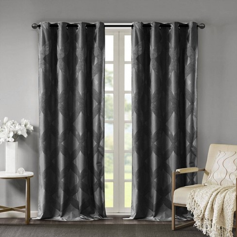 Jacquard Faux Linen Blackout Curtain Grommet Top Thermal Insulated Room,2 panels 