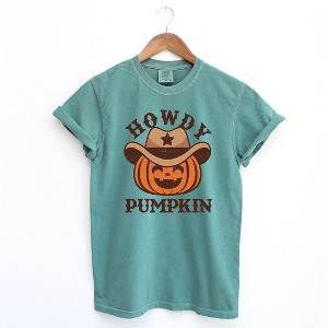 Simply Sage Market Women's Howdy Pumpkin Hat Short Sleeve Garment Dyed Tee - 1 of 2