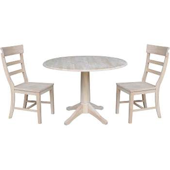 International Concepts 42 inches Round Top Pedestal Table with Two Chairs, Unfinished