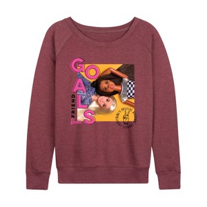 Women's - Barbie - Friend Goals Lightweight French Terry Wide Neck Long Sleeve Shirt - 1 of 4