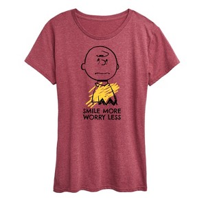 Women's - Peanuts - Smile More Worry Less Short Sleeve Graphic T-Shirt - 1 of 4