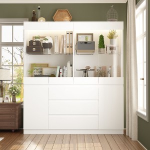 Famapy Modular Kitchen Pantry Cabinet with Light & Glass Doors - 1 of 4