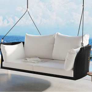 51'' Outdoor Patio Rattan Woven Swing Hammock Chair,2 Person Garden Porch Swing Seat with Ropes,Wicker Patio Swing Chair with Cushion-Coolbibila - 1 of 4