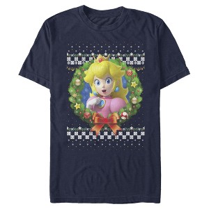 Men's Nintendo Christmas Peach Wreath T-Shirt - 1 of 4