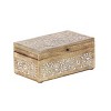 Set of 3 Mango Wood Carved Floral Boxes - Olivia & May: Coastal Style with Lids, Indoor Use, Non-Slip Base - 4 of 4