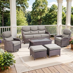 Gymojoy 6 Pieces Outdoor Patio Sofa Ottoman with Swivel Chairs Table - 1 of 4
