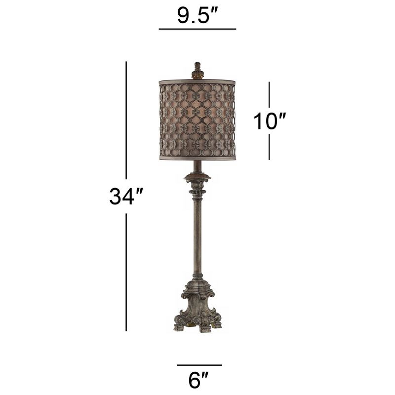Regency Hill French Buffet Table Lamp Beige Scroll Metal Lattice Candlestick Framed Cylinder Shade for Dining Room, 4 of 8