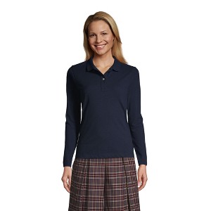 Lands' End School Uniform Women's Long Sleeve Feminine Fit Mesh Polo Shirt - 1 of 2
