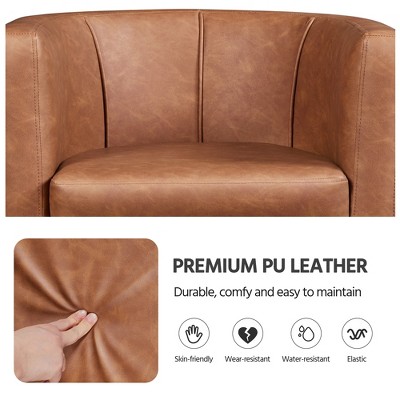 Brown Faux Leather Barrel Accent Chair with Manufactured Wood Frame