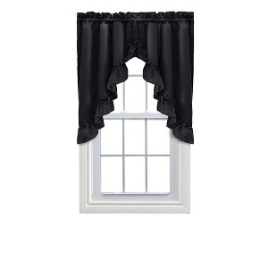 Ellis Stacey Solid Color Window 1.5" Rod Pocket High Quality Fabric Ruffled Swag 60"x38" Black - 1 of 4