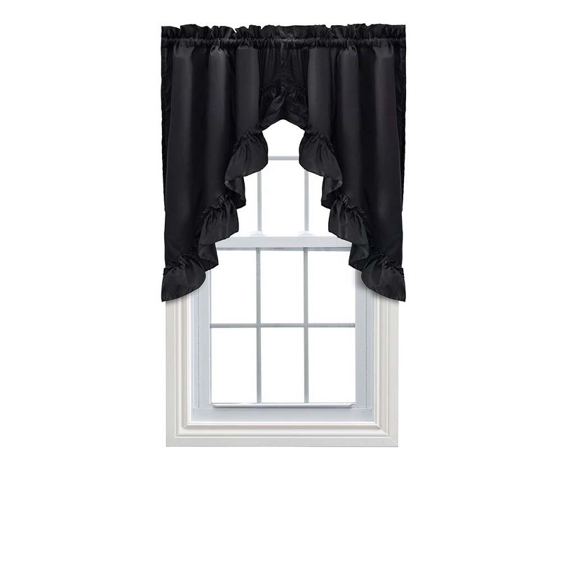 Ellis Stacey Solid Color Window 1.5" Rod Pocket High Quality Fabric Ruffled Swag 60"x38" Black, 1 of 4