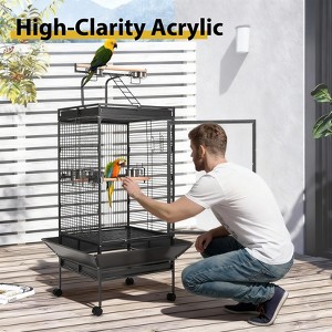 Large Metal Parrot Cage for Birds, Heavy-Duty Aviary with Acrylic Door, Perches, Stainless Steel Bowls & 360¡ã Wheels, Secure 64.4" Tall Pet Bird Cage - 1 of 4