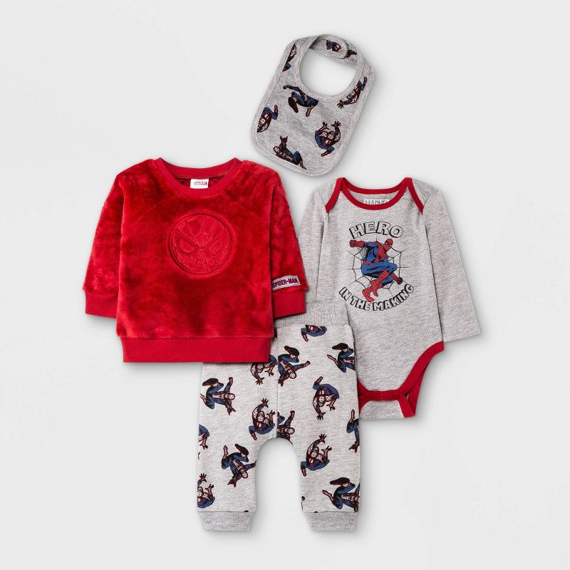 Baby Boys' 4pc Marvel Spider-Man Top & Bottom Set - Red, 1 of 6