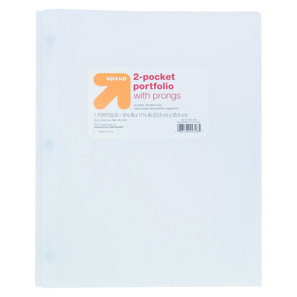 (24 packets ) 2 Pocket Plastic Folder with Prongs White - Up&Up